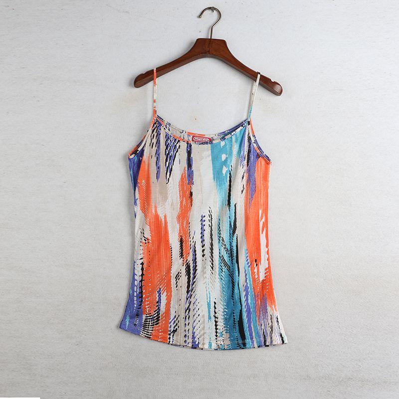 

Sunshine House Summer New Arrival Export European and American Women s Clothing Print Rayon Thin with Shoulder-Straps Vest Inner Match Undershirt Flower color 8#: Bust size 76-86