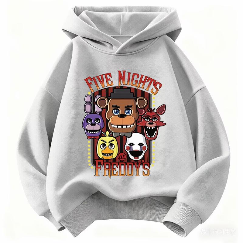 2026 Kids' Fashion Printed Hoodie, Casual Sports FNAF Ghost Doll Themed Sweatshirt, Boys' and Girls' Sweatshirt
