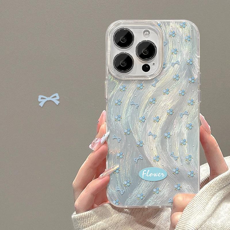 

Подходит для Apple 14 Чехол для мобильного телефона Iphone15 Blue Floral Doll 13pro Feather Yarn Laser 11 Полный пакет Fresh X iPhone SE (2nd Generation)