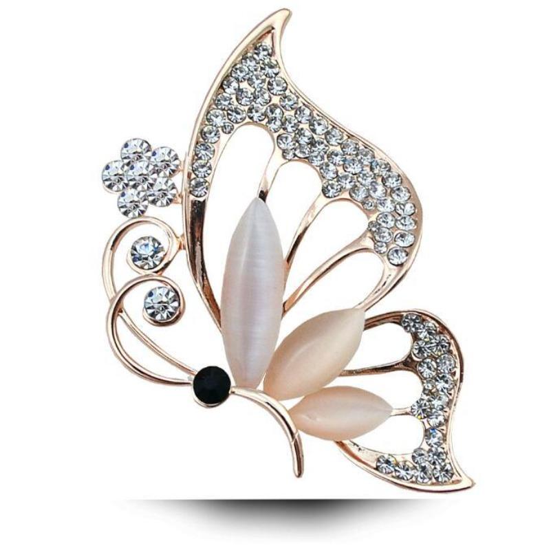 Fashion Pearl Butterfly Brooch Trendy Rhinestone Wreath Charm Metal Pins Silk Scarf Clothing Accessories for Women Jewelry Gift