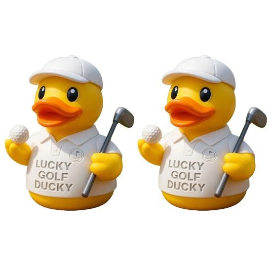 Lucky Golf Duck Statue Funny Resin Duck with Golf Club And Ball Cute Duck Ornament for Car Dashboard Office Desk 2pcs