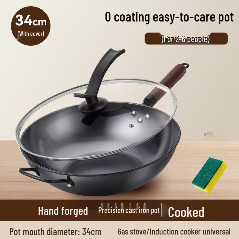 Zhi Shi Refined Iron Wok with Lid, 34cm