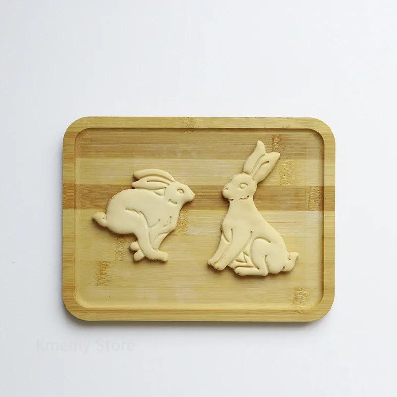 Easter Bunny Cookie Cutter 3D Static Running Rabbit Fondant Biscuit Stamp Embossed Mold Hand Press Pastry Cake Decorating Tools