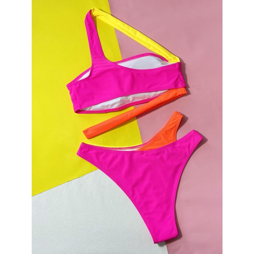 European and American Split Bikini Hollow Contrasting Color Sexy Split Swimsuit