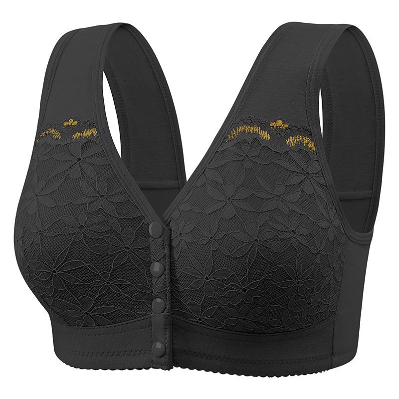 Plus Size Cotton Lace Bra for Mature Women Soft Thin Cup Front Closure Wireless Tank Top Bra Comfortable Full Coverage Supportive Underwear