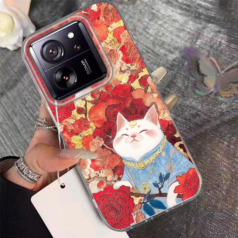Korean White Cat Vortex Pattern Phone Case for Xiaomi 13T 14T 11 Lite Poco X5 M6 Pro X6 X7 X3 Pro NFC C75 C71 C65 C61 M5S Cover