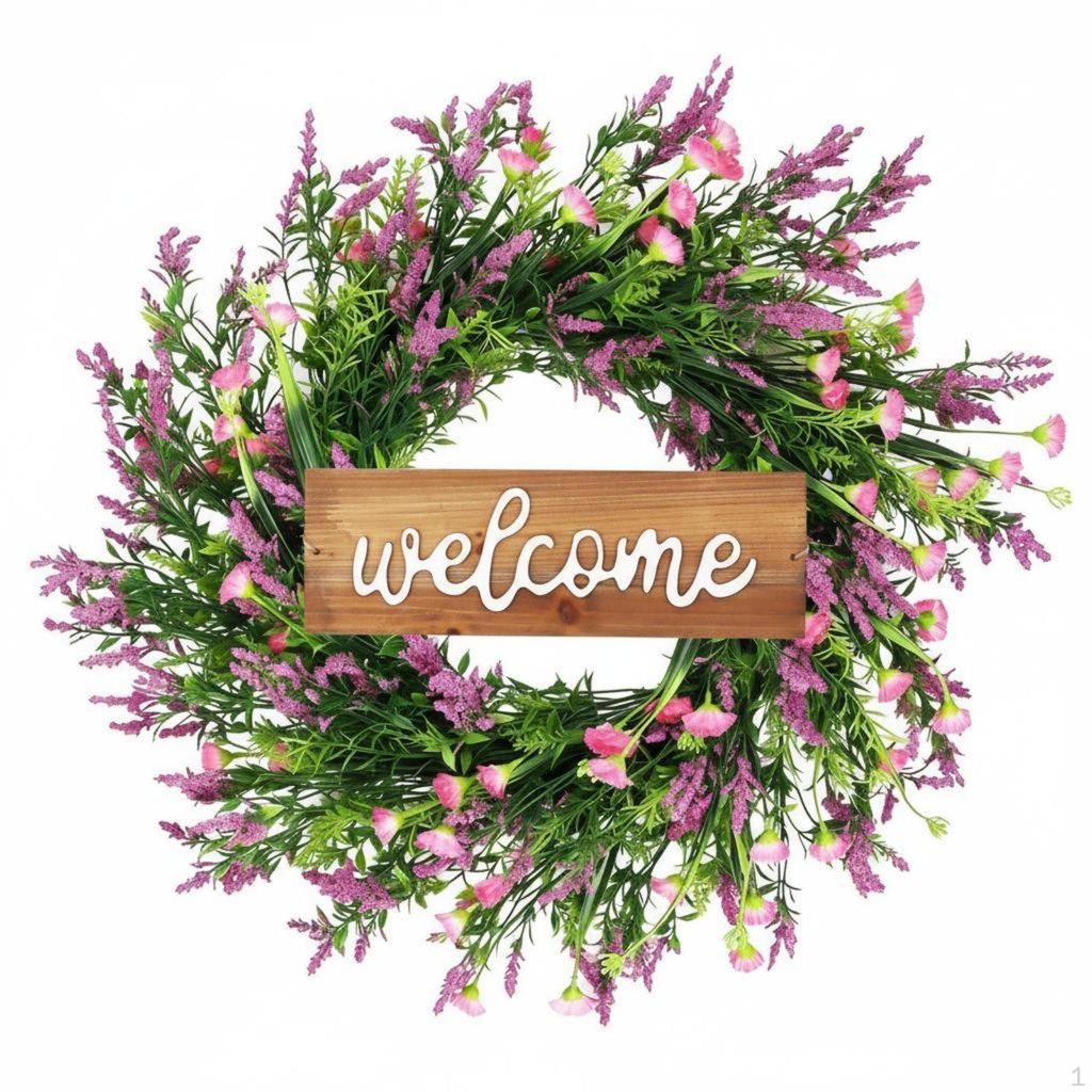 Lavender Flower Wreath Indoor Outdoor Artificial Lifelike Appearance for Fireplace Mantel