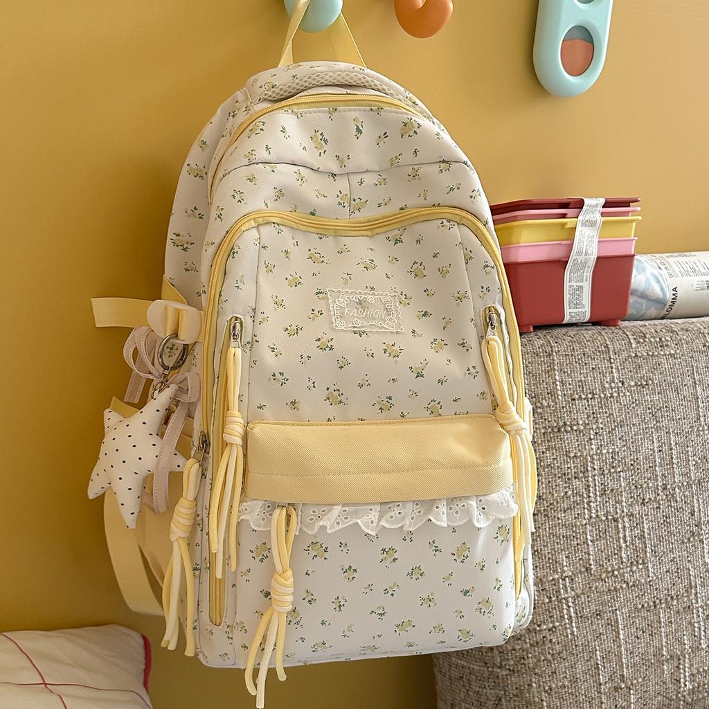 Zaino scolastico nuovo zaino scolastico ad alta estetica per donne, zaino INS per studenti a grande capacità con piccoli fiori, zaino leggero da viaggio per la scuola media