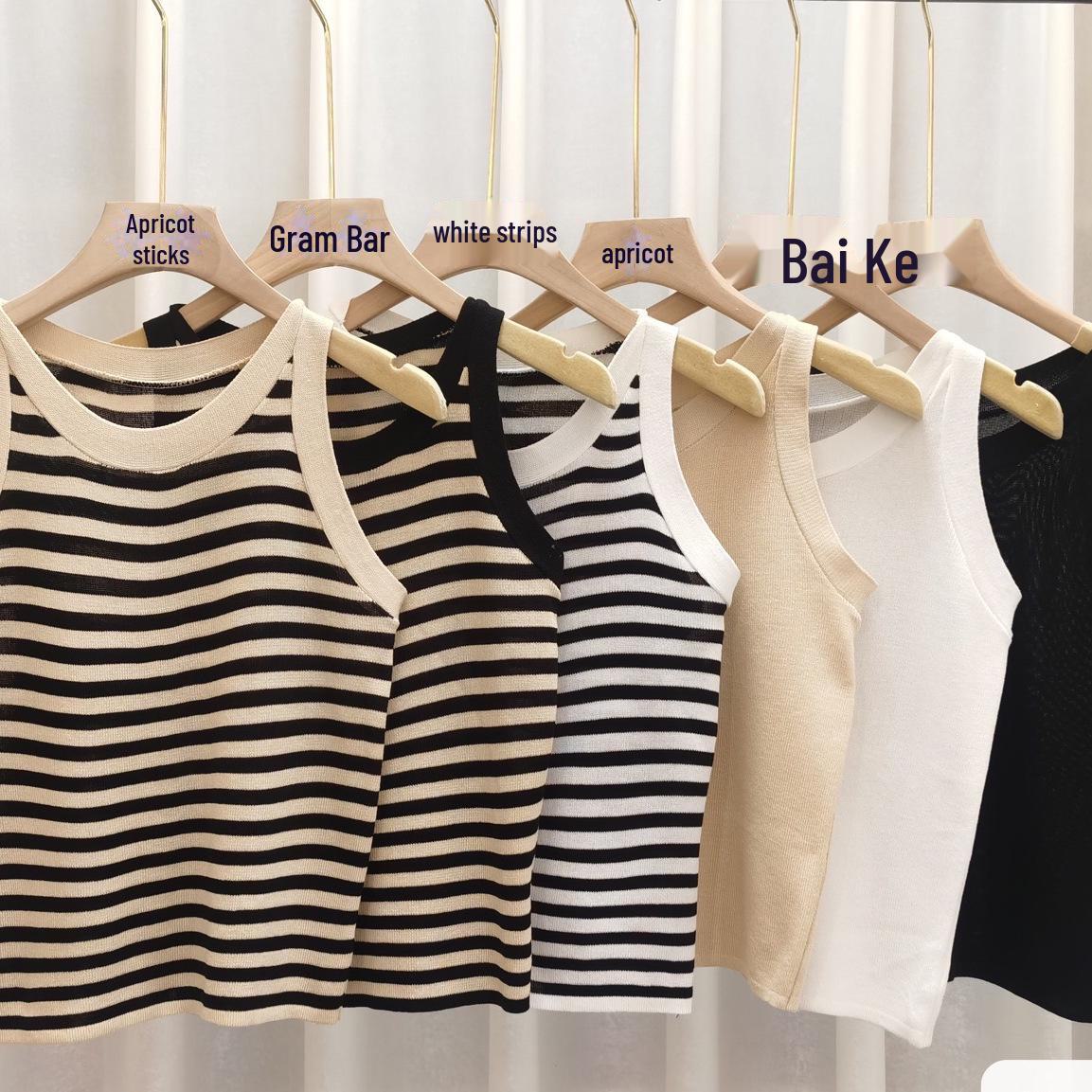 

Женский облегающий полосатый трикотажный жилет без рукавов: Новый летний дизайн, универсальный и стильный. One Size [suitable for 75-120 jin]