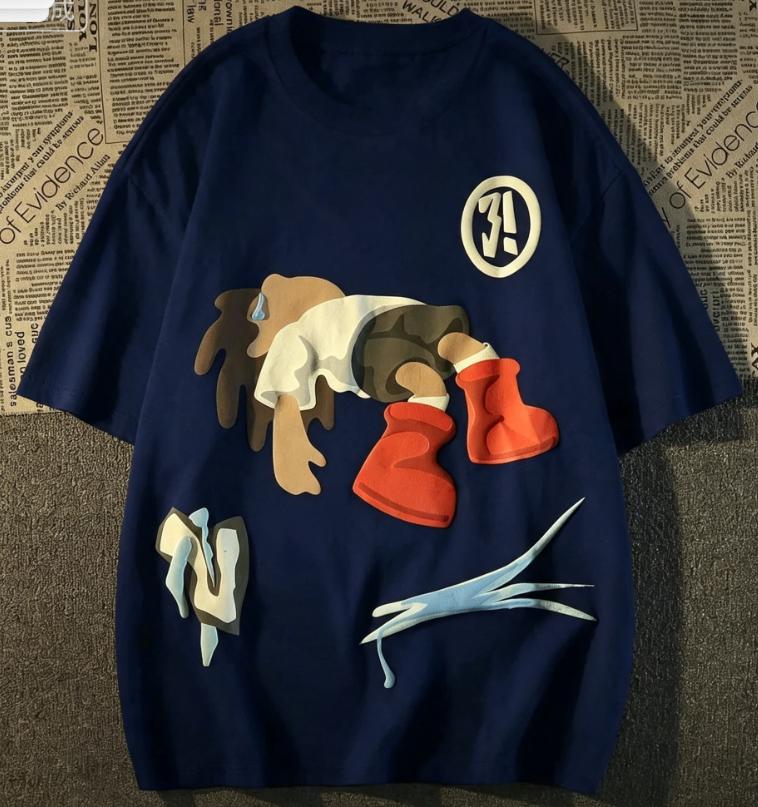Unisex Abstract Broken Cartoon Character Graphic TShirt Loose Crew Neck Short Sleeve Streetwear Casual Tee