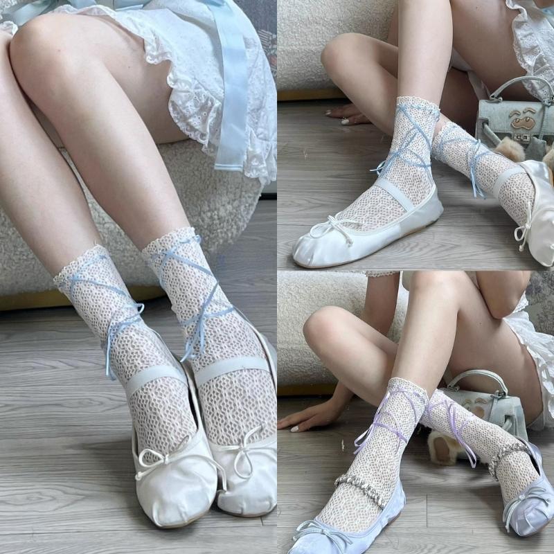 Womens Calf Socks, Sweet Girl Lace Ruffle Knee Socks Fashion Ladies Girl Princess Mesh Socks Japanese Stockings
