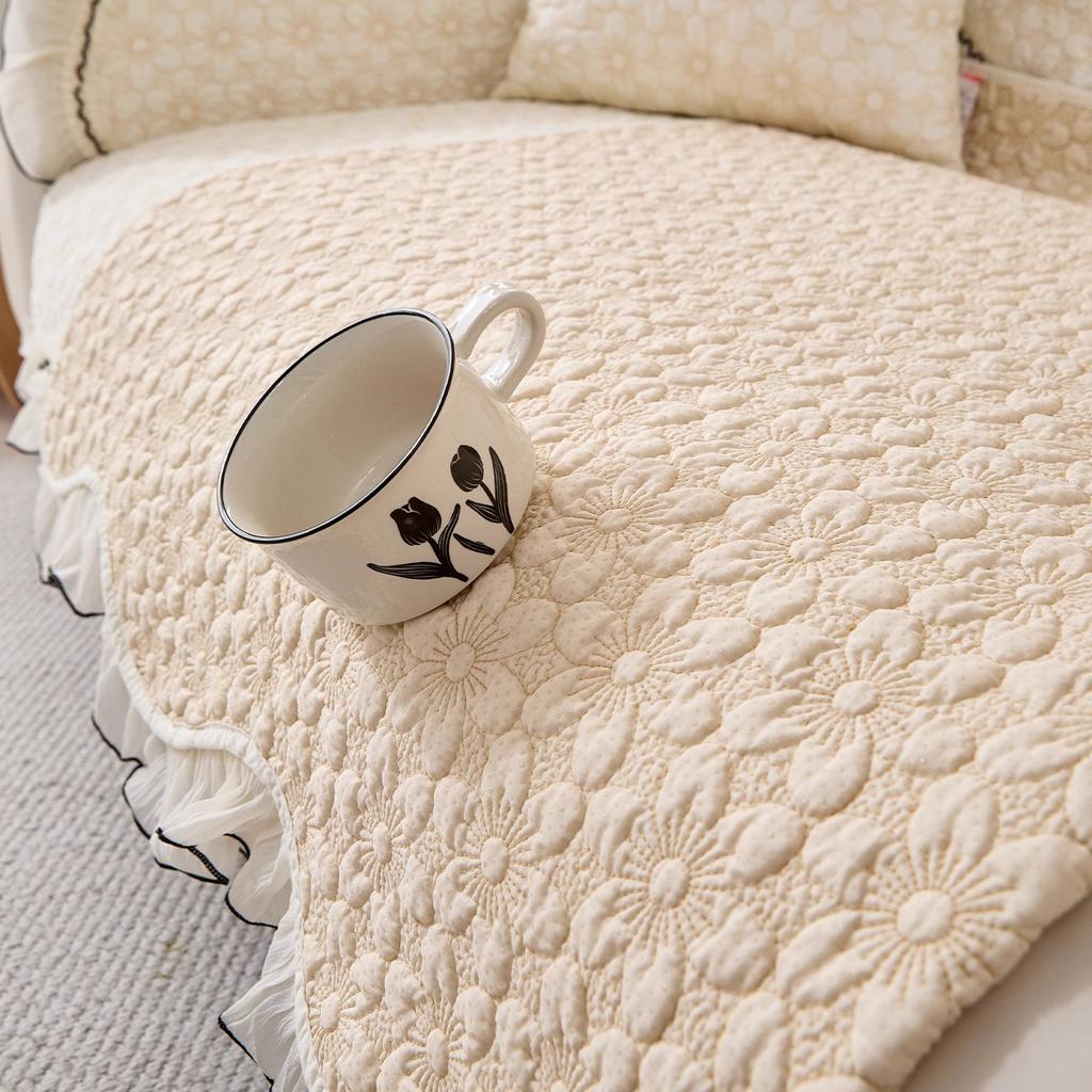 2025 New Pastoral Xiaoxiangfeng Pure Cotton Sofa Cushion, Universal Non-slip Seat Cushion In All Seasons, Cotton Fabric Cover Towel