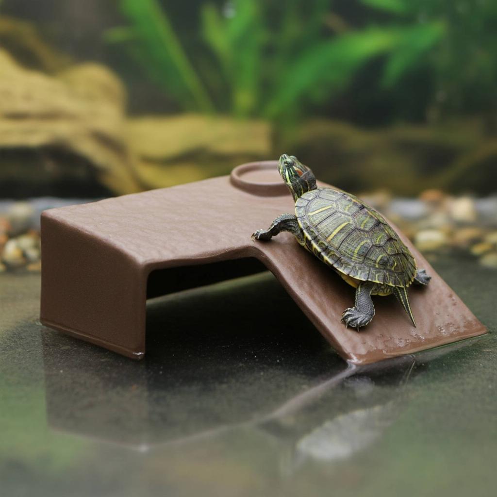 2 Pieces Turtle Basking Dock Easy Climbing Ceramic Turtle Ramp Amphibian Hide Cave Safe and Long-Lasting Pet Habitat Non
