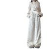 New Chinese Style Women's Jacquard Satin Wide Leg Pants - Spring Collection