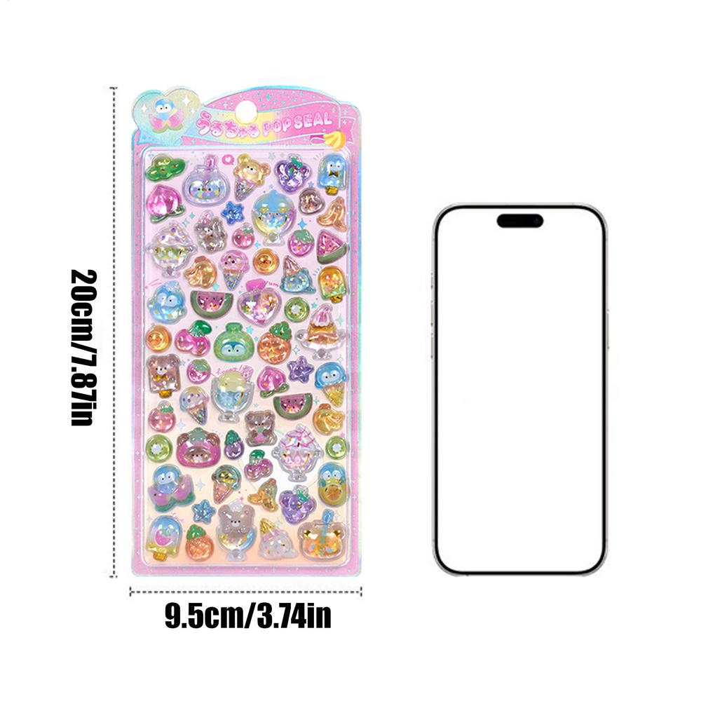 Resin Crystal Cute 3D Stickers Shiny Stickers Texture Decals Self-Adhesive for School Student Teen Child Car Craft Laptop Bottle