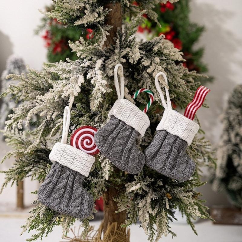 Set of 10 Knitted Christmas Socks Large Capacity Stocking Handmade Present Bag Hanging Ornament for Family Celebration