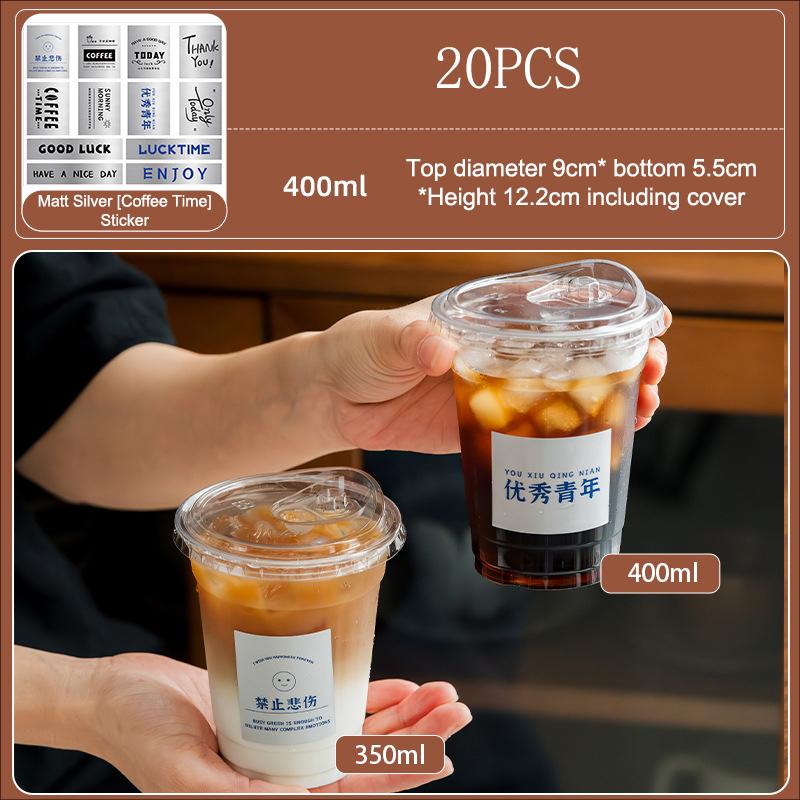 20-Pack Clear PET Disposable Coffee Cups with Lids,, Thick Plastic Cold Drink Cups for Bubble Tea, Iced Coffee, Commercial Use