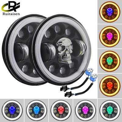 Farol da motocicleta 5.75 polegada anjo olhos redondos luzes led para crânio faróis dianteiros da motocicleta lâmpada de feixe alto baixo 160w 6500k