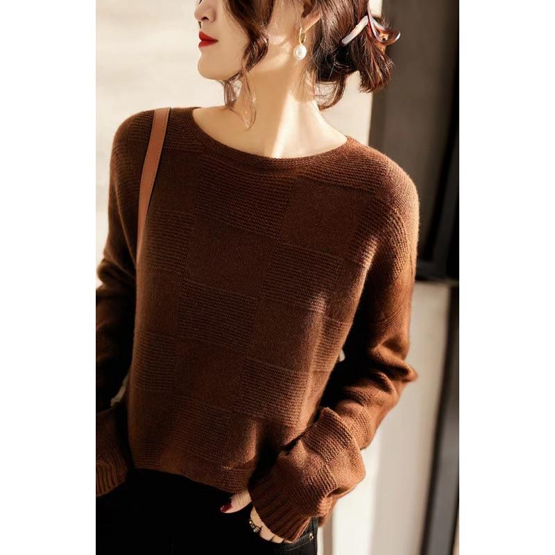 Koreansk Ensfarvet Rund Hals Løs Dame Sweater