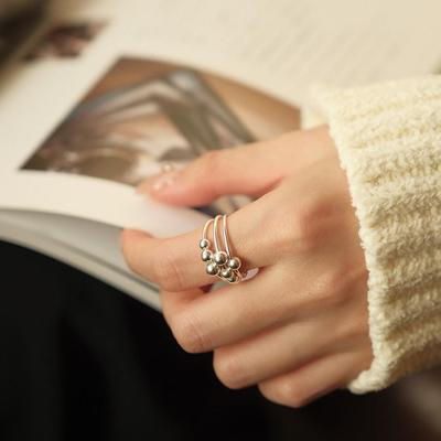 Damen Vielseitiger Mehrschichtiger Ring mit Runden Perlen Offener Fingerring im Kreativen Design für Zeigefinger Trend