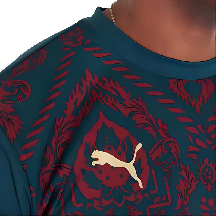 Puma Geometric Print Round Neck Short Sleeve T-Shirt European Cup Player Edition Men Tops Green 757341-10