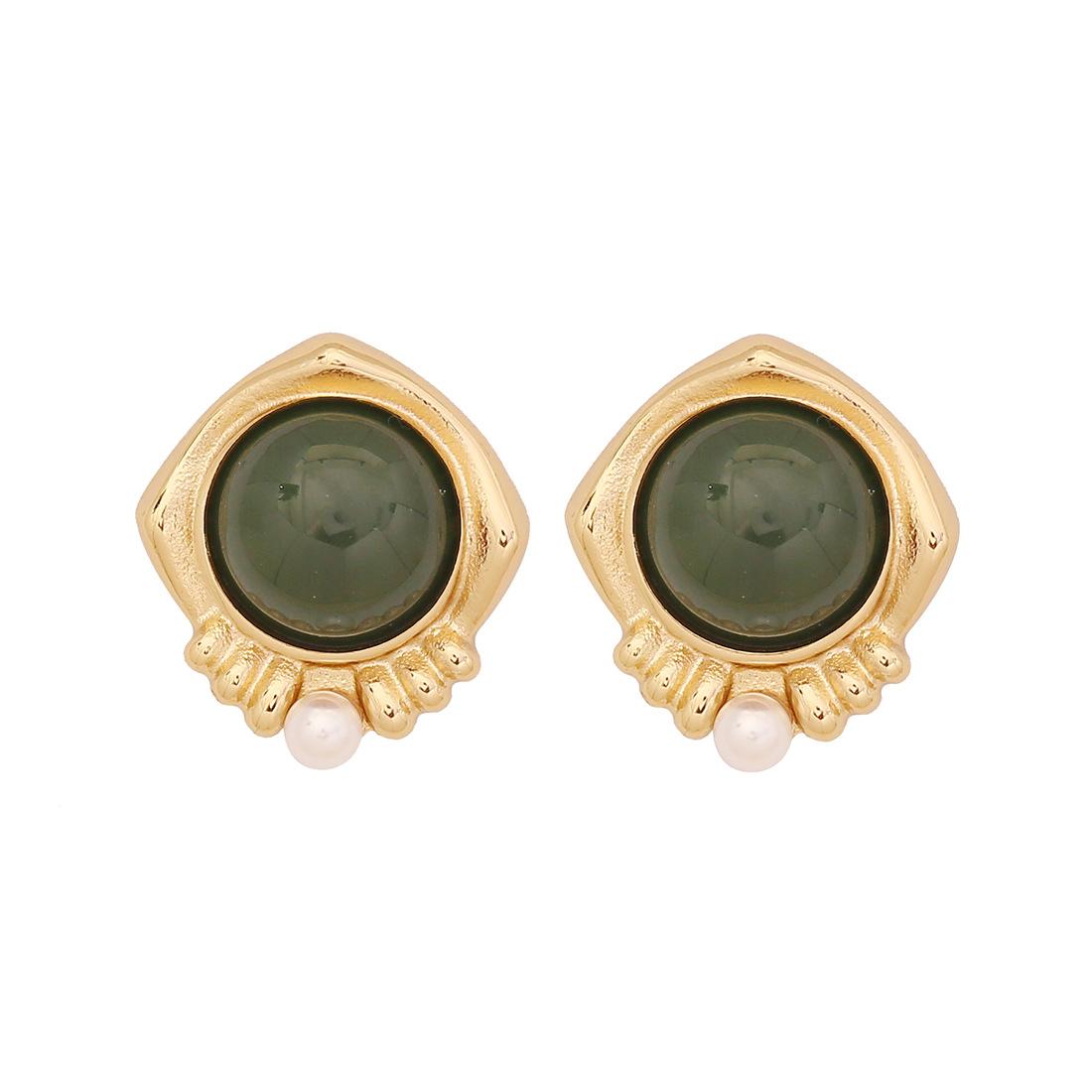 

Euro-American Retro Stainless Steel Earrings, Floral Pearl Versatile Ear Jewelry Wholesale, Cross-border New Arrival зелений
