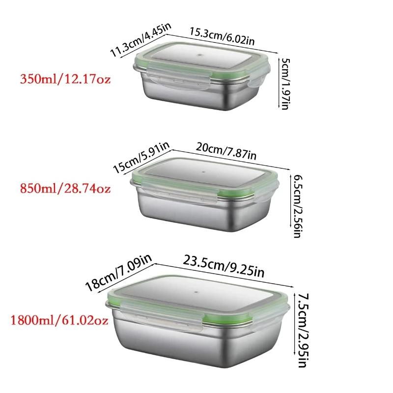 High Quality 304 Stainless Steel Food Storage Container Set, Stackable Lunch Box, Transparent Lid, Home Kitchen, School Office
