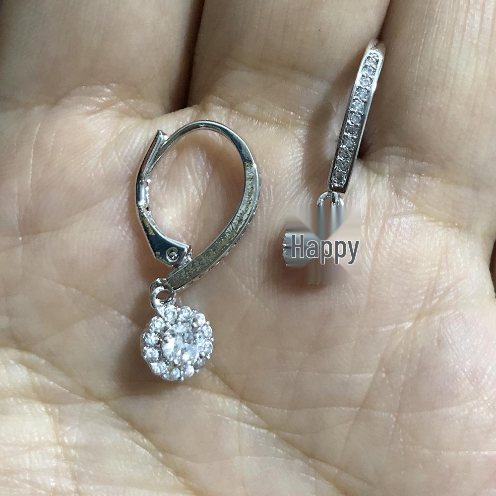 European and American Copper-Plated White Gold Zirconia Water Drop Pendant Earrings with Micro-set Zirconia Studs