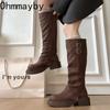 Winter Woman Knigth Knee-High Boots Street Style Thick Sole Belt Buckle Slip On Shoes Vintage Long Booties  De Muje