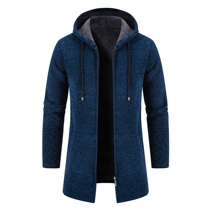 Cárdigan con Capucha para Hombre Otoño Invierno Abrigo Suéter Medio a Largo Suelto Chaqueta Suéter Cortavientos Cárdigan de Longitud Media con Capucha y Cremallera Ropa Exterior