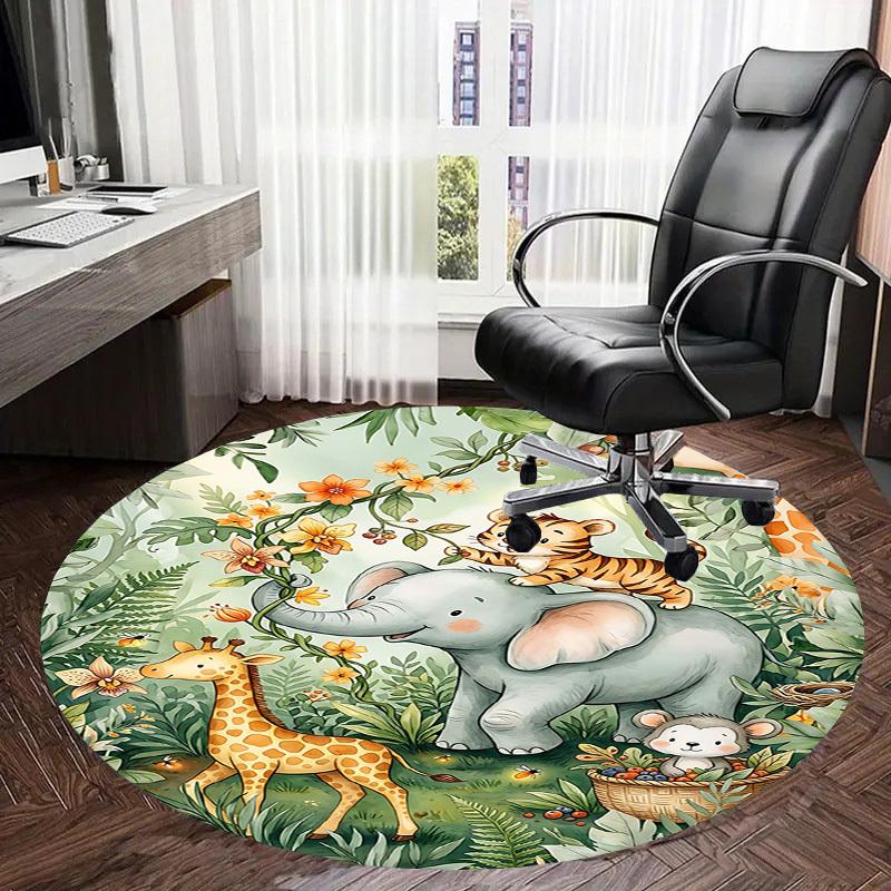 1PC Jungle Animals Non-Slip Floor Round carpet, Office, family, bedroom, Large Area Rug Indoor Rugs, Durable PolyesterH0349