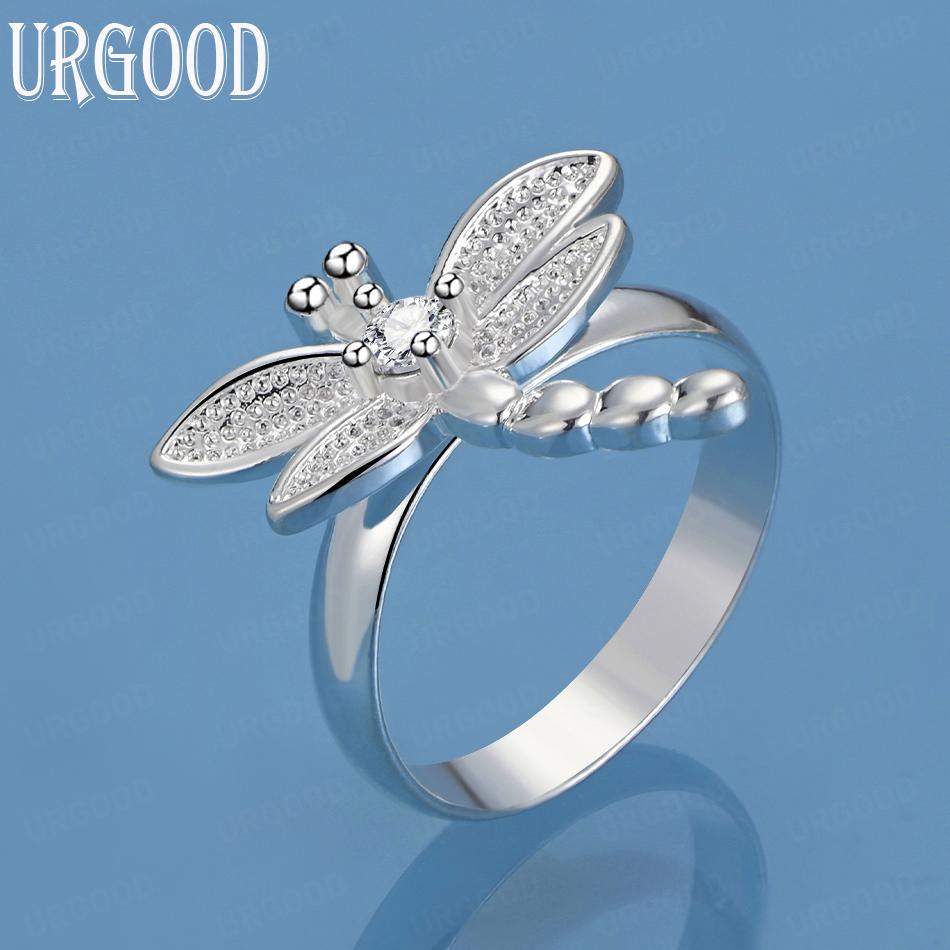 925 Sterling Silver Fashion Wedding Jewelry AAA Zircon Dragonfly Ring