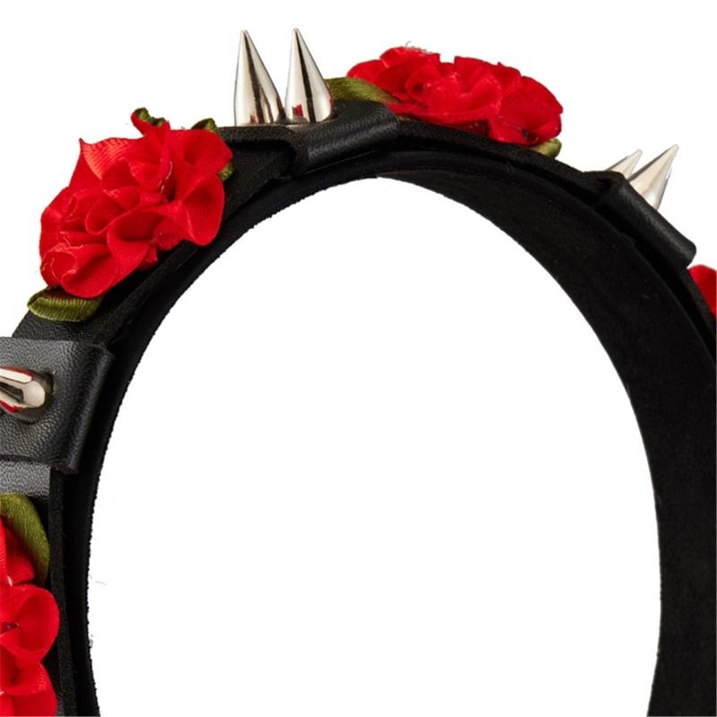 PU Leder Schnallen Haarreif für Frauen mit Nieten besetzt Japanisches Mädchen Stirnband Cosplay Verkleidungszubehör