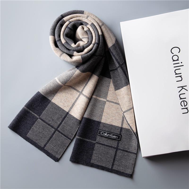2026 New Men's Wool Plaid Scarf – Trendy Knitted Korean Style, Versatile and Warm Winter Accessory