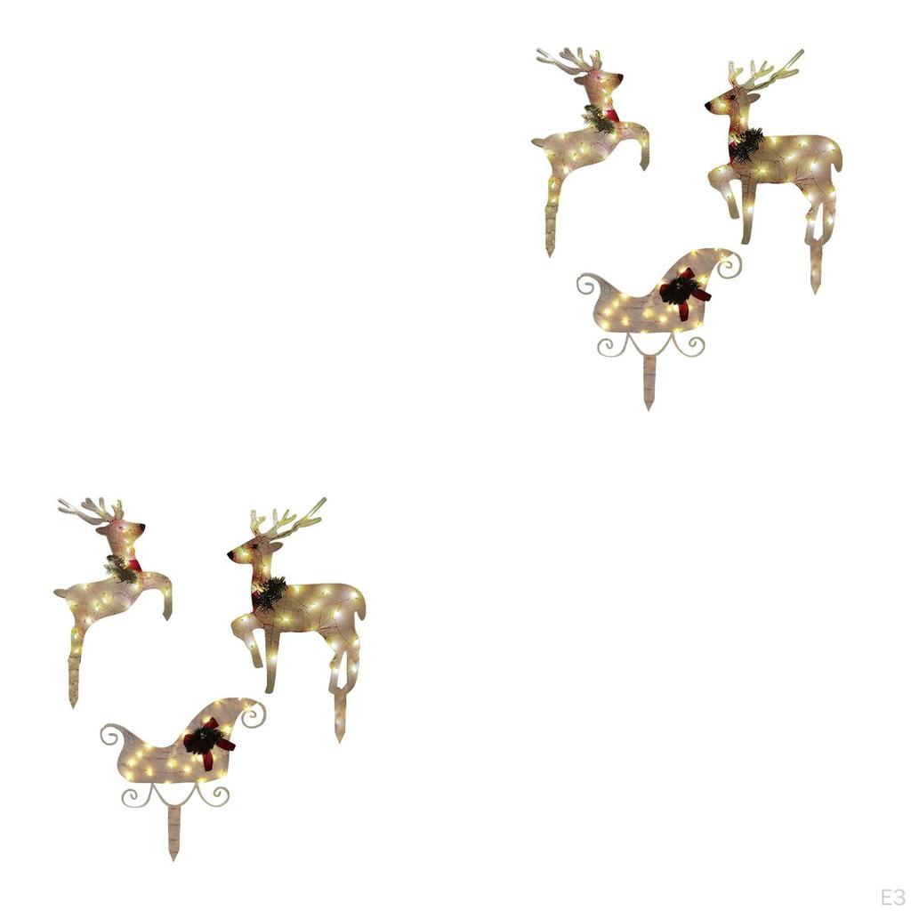 Lighted Christmas Decorations Deers and Santa Sleigh Waterproof Ornaments