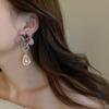 Vintage Asymmetric Fabric Flower Earrings Crystal Inlaid Elegant Ear Jewelry Women