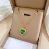 Luxury Gold Color Stainless Steel Heart Emerald Pendant Necklace for Women Classic Green Crystal Bride Collar Jewelry Accessory