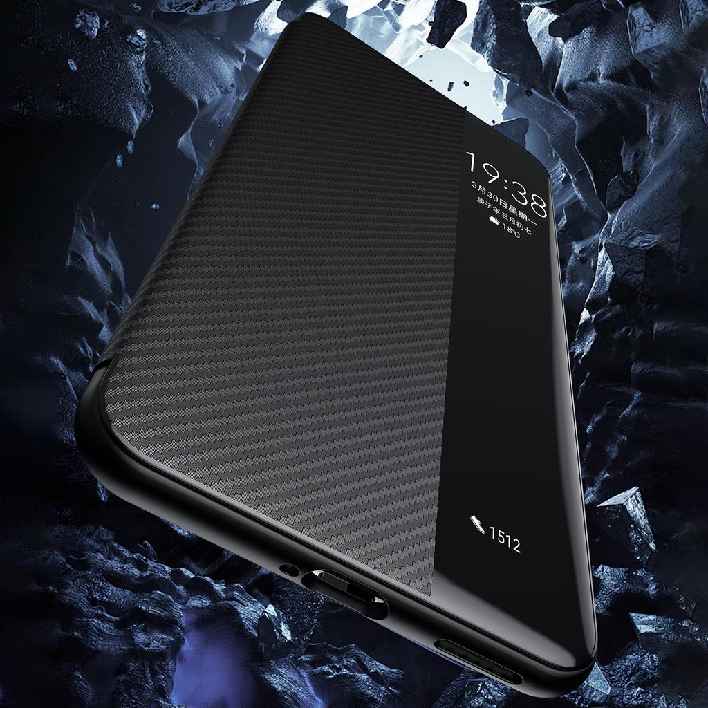 SULADA For Huawei Pura 70 Pro/Pura 70 Pro+ Case View Window Carbon Fiber Texture Leather Cover