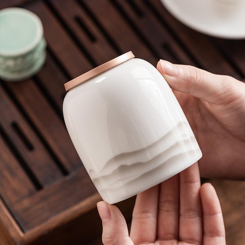 Suet Jade Ceramic Tea Can Size Aluminum Alloy Sealed Can Household Pu'er White Tea Loose Tea Can High-grade