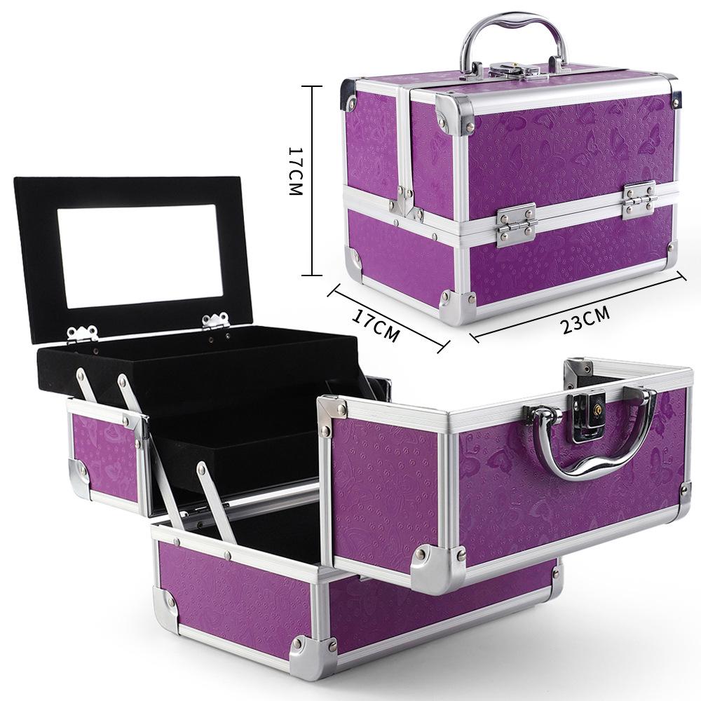 

Портативна алюмінієва коробка для зберігання макіяжу з дзеркалом - велика місткість, багатошарова коробка для інструментів для професійних візажистів