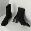 Fashion Women Thick Heels Ankle Boots Short Boot Fashion Shoes Women Ins Spring Autumn Zip Daily Office Lady Footwear Size 32-43 Brown