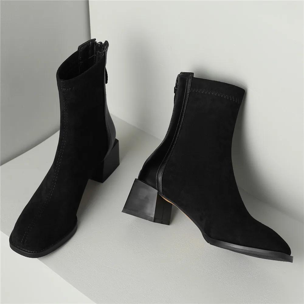 Fashion Women Thick Heels Ankle Boots Short Boot Fashion Shoes Women Ins Spring Autumn Zip Daily Office Lady Footwear Size 32-43 Brown