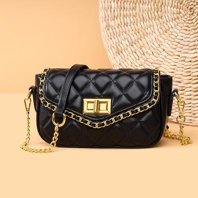 Leather Women'S Chain Bag Trendy Fashion Shoulder Messenger Bag First Layer Cowhide Niche Diamond Women'S Bag