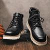 Rutschfeste Herren Freizeitschuhe aus Leder Retro-Stil Herren Stiefeletten zum Schnüren Einfarbig Belüftet Motorradstiefel Freizeitspaziergang Basic Schuhe
