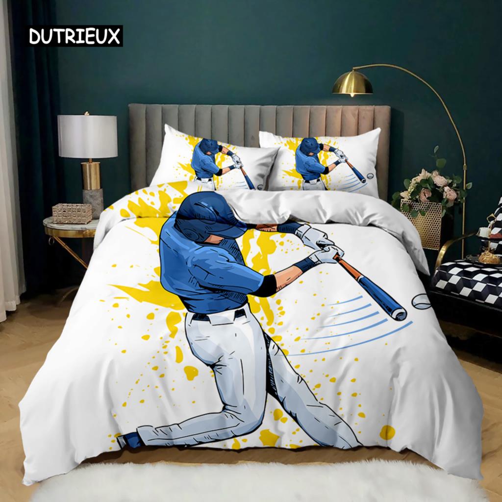Baseball Bettbezug Set Baseballschläger Bettwäsche Set für Kinder Jugendliche 3D Baseball Sport Doppel Queen King Size Polyester Steppdecke Bezug
