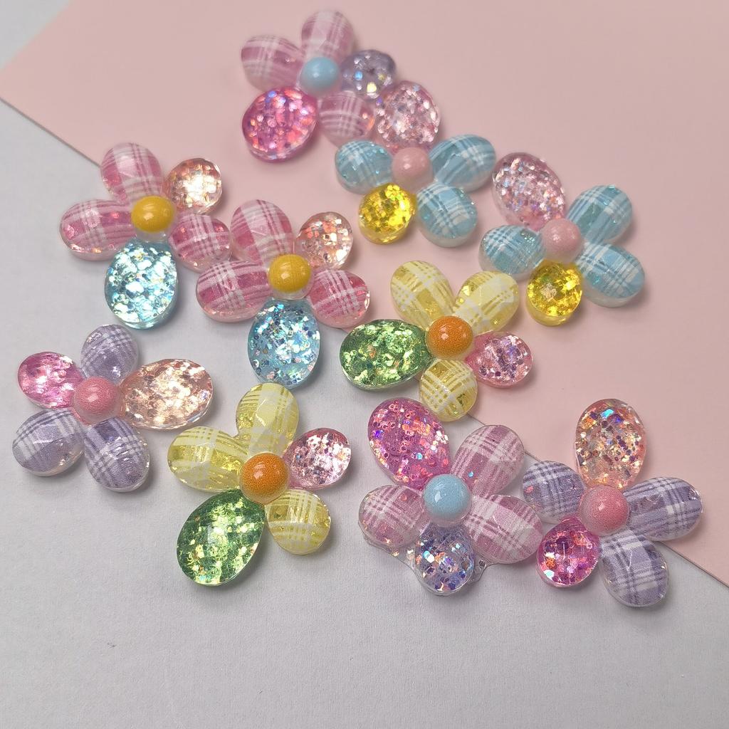 Glitter Flower Resin Cabochons Resin Embellishments for DIY Crafts,Scrapbooking,Jewelry Making,Easter,Valentine's Decor