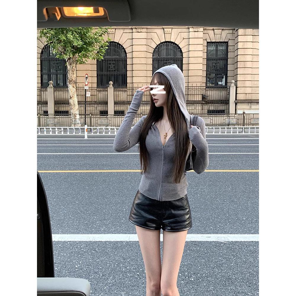 Jaqueta Curta com Capuz Estilo Coreano para Mulheres - Algodão Puro Slim Fit, Manga Longa, Top Esportivo Casual, Primavera/Outono 2025.