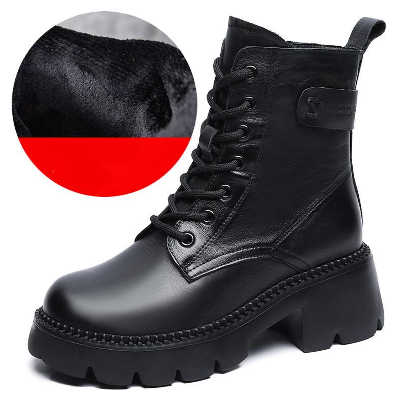 

johnature Plush Versatile Soft Bottom Boots Натуральная кожа Женская обувь 38-Plush чёрный