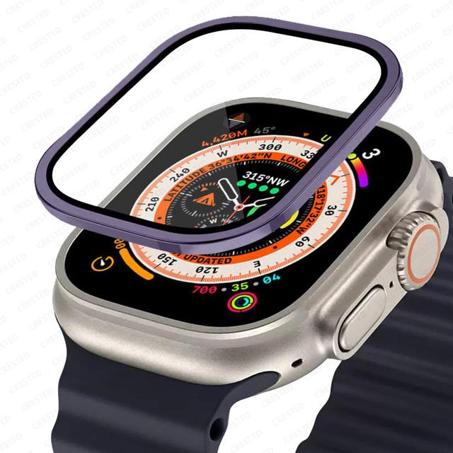 Metal Bumper+Tempered Glass For Apple Watch Ultra 49mm band Screen Protector Anti-Scratch HD Full Film iWatch Ultra 49 mm strap