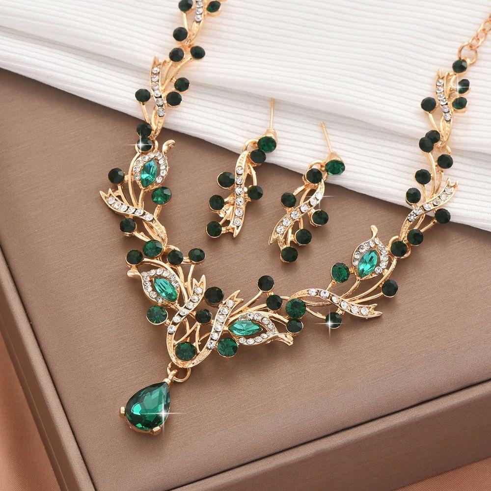 Water Drop Earrings Shining Necklace Wedding Party Rhinestone Jewelry Set  Banquet